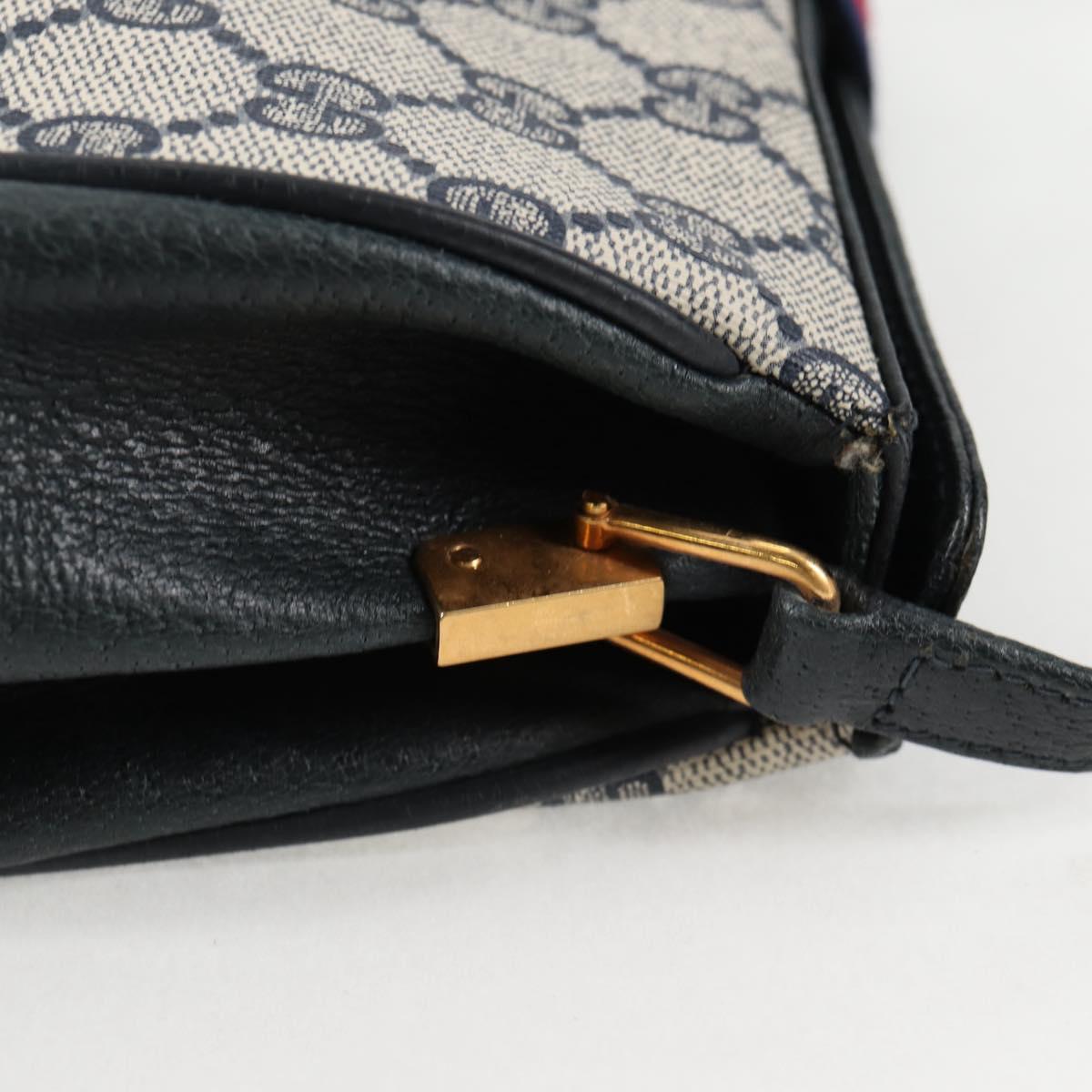 GUCCI GG Supreme Sherry Line Shoulder Bag PVC Navy Gold 72 02 024 Auth 136472