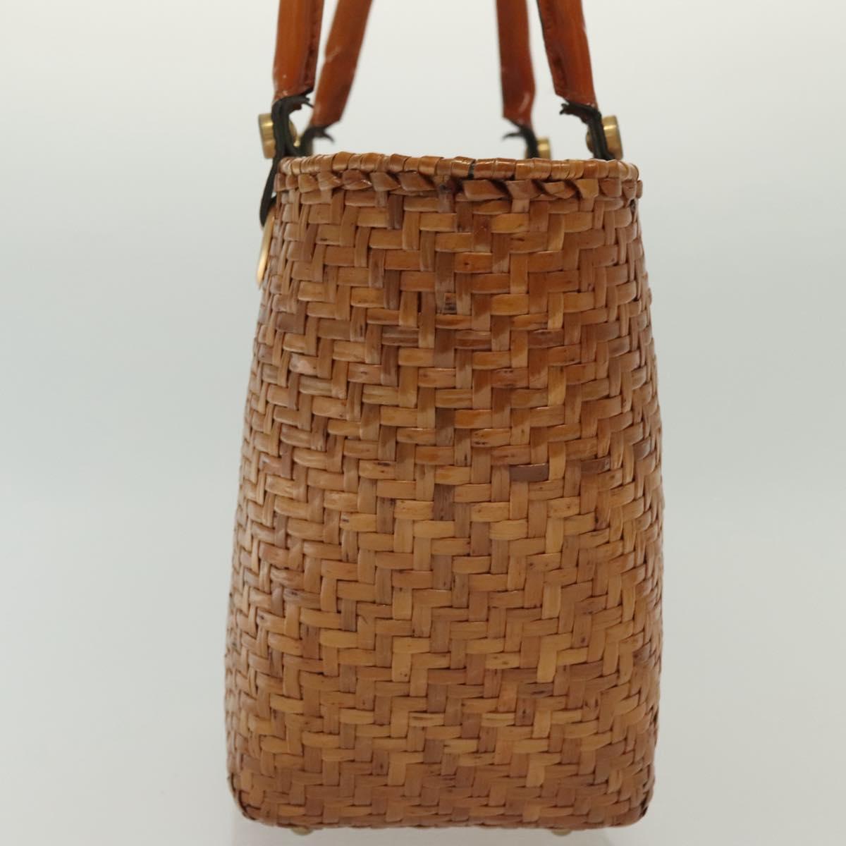 Salvatore Ferragamo Straw Bag Hand Bag Raffia Brown Gold Auth 136476