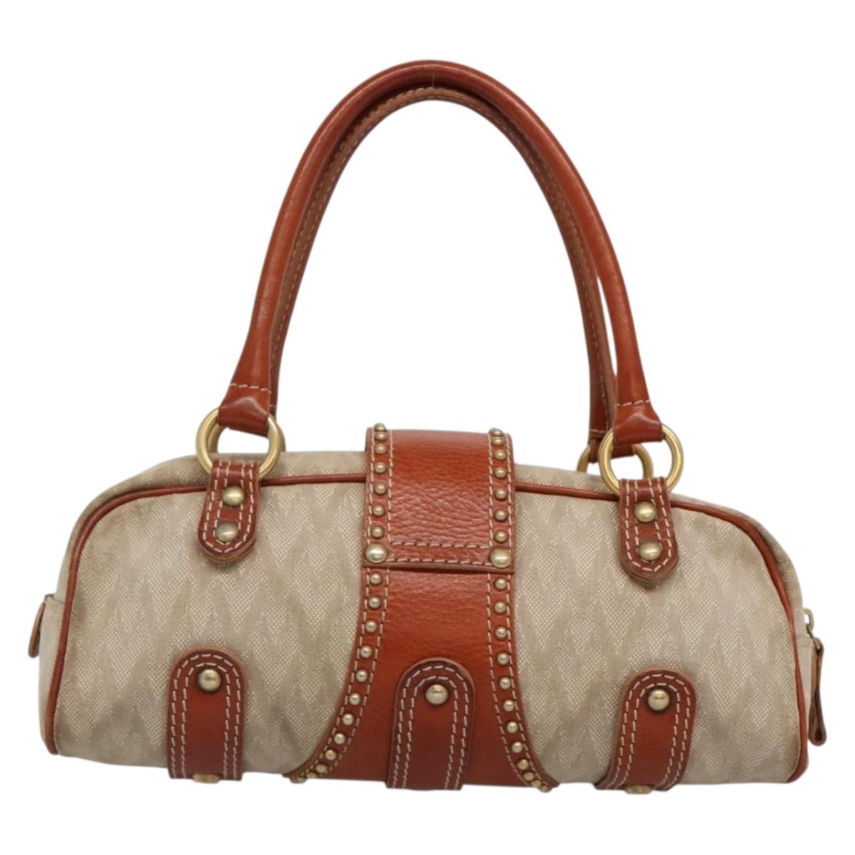 VALENTINO Hand Bag Canvas Gold Beige Auth 136492