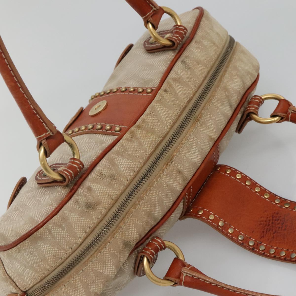 VALENTINO Hand Bag Canvas Gold Beige Auth 136492