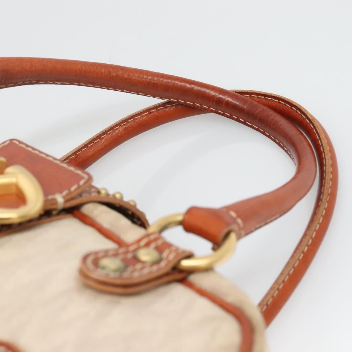 VALENTINO Hand Bag Canvas Gold Beige Auth 136492