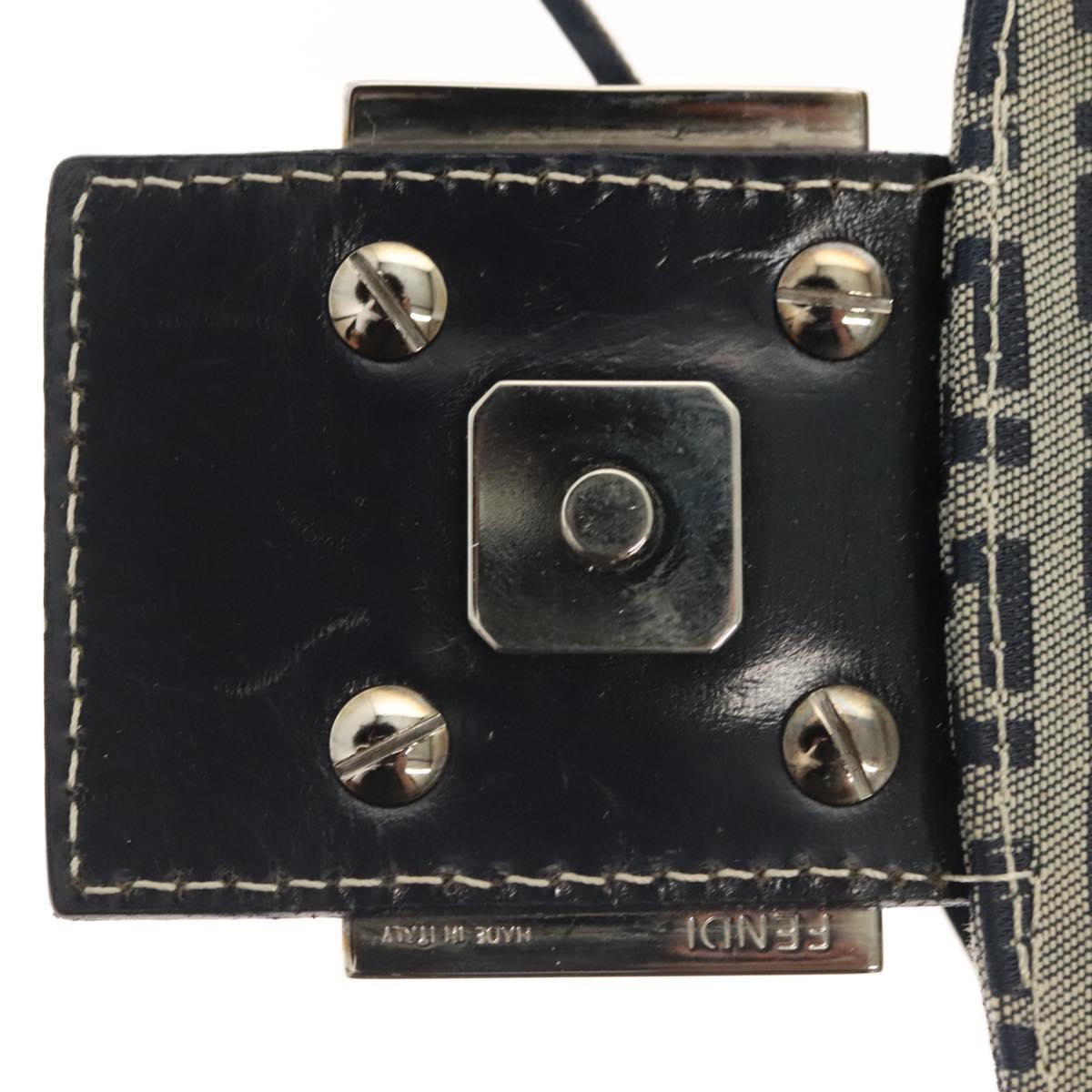 FENDI Zucchino Canvas Mamma Baguette Shoulder Bag Navy Silver Auth 136494