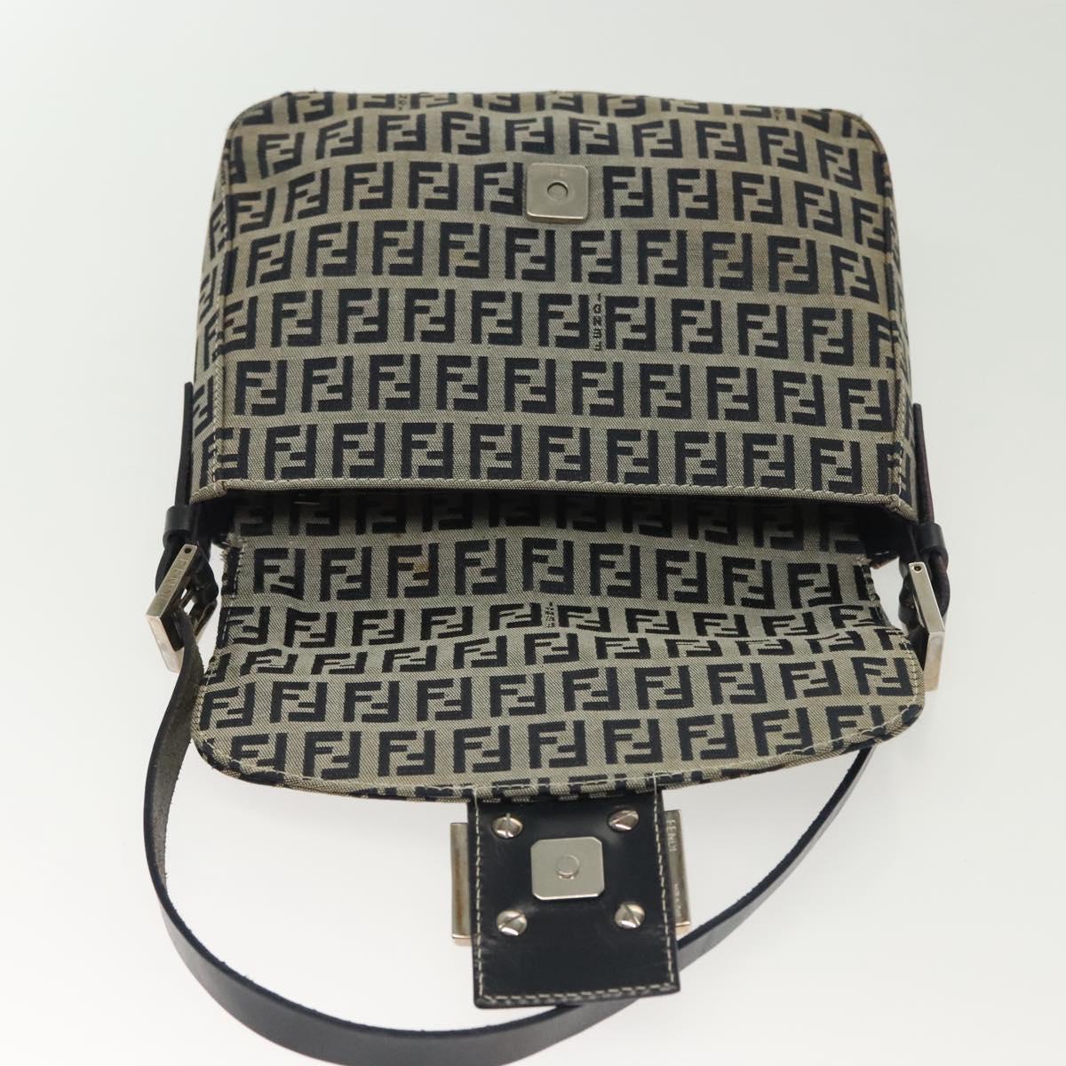FENDI Zucchino Canvas Mamma Baguette Shoulder Bag Navy Silver Auth 136494