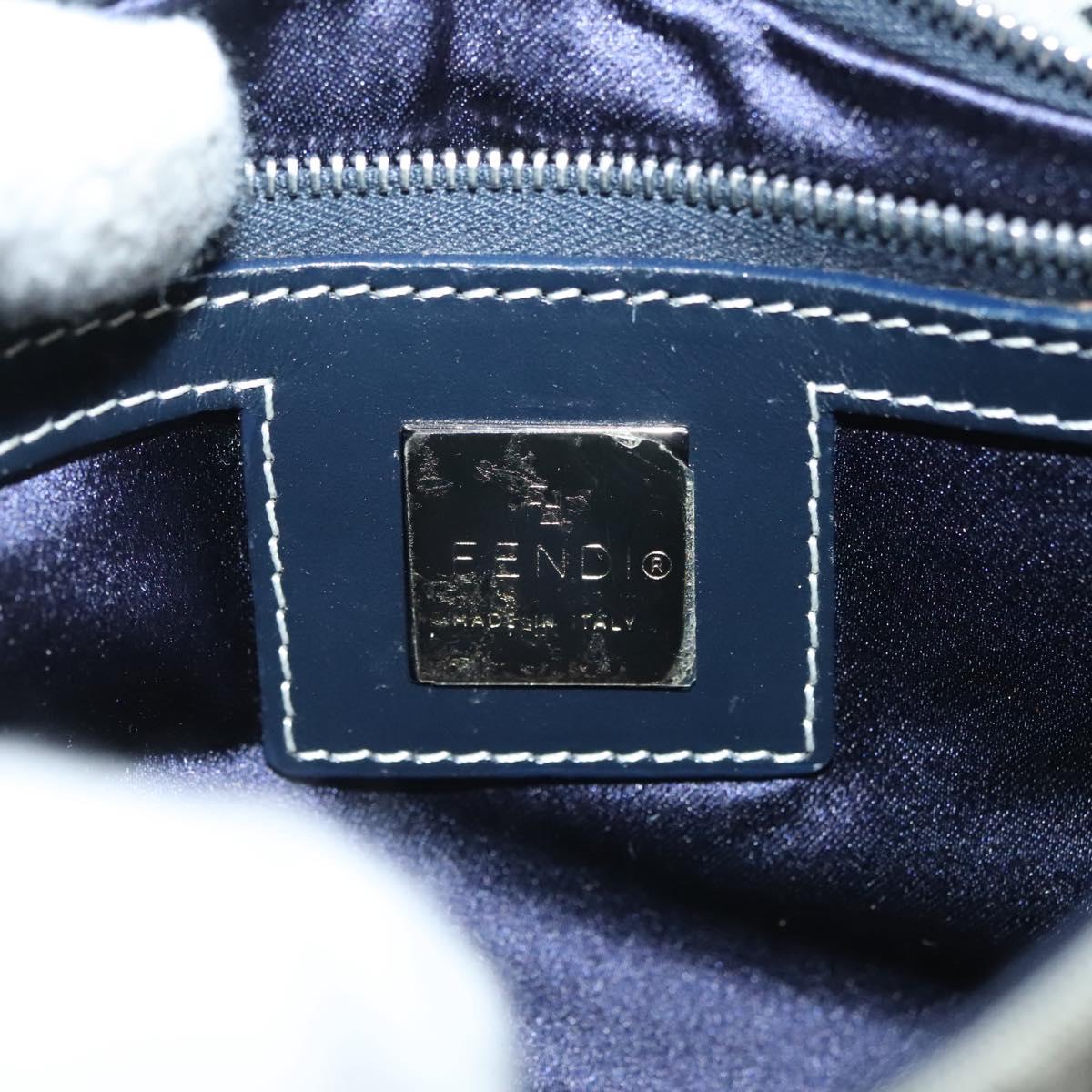 FENDI Zucchino Canvas Mamma Baguette Shoulder Bag Navy Silver Auth 136494
