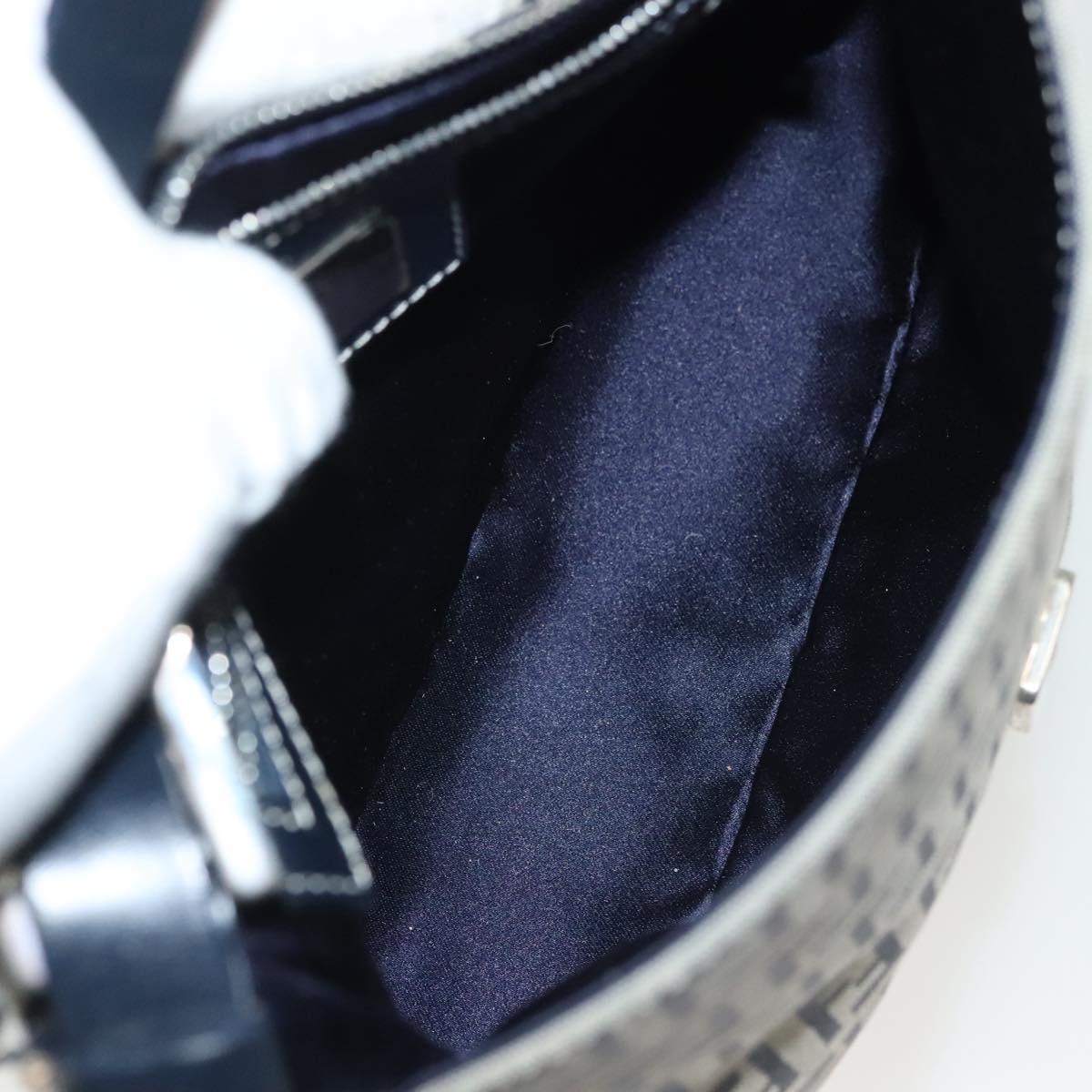 FENDI Zucchino Canvas Mamma Baguette Shoulder Bag Navy Silver Auth 136494