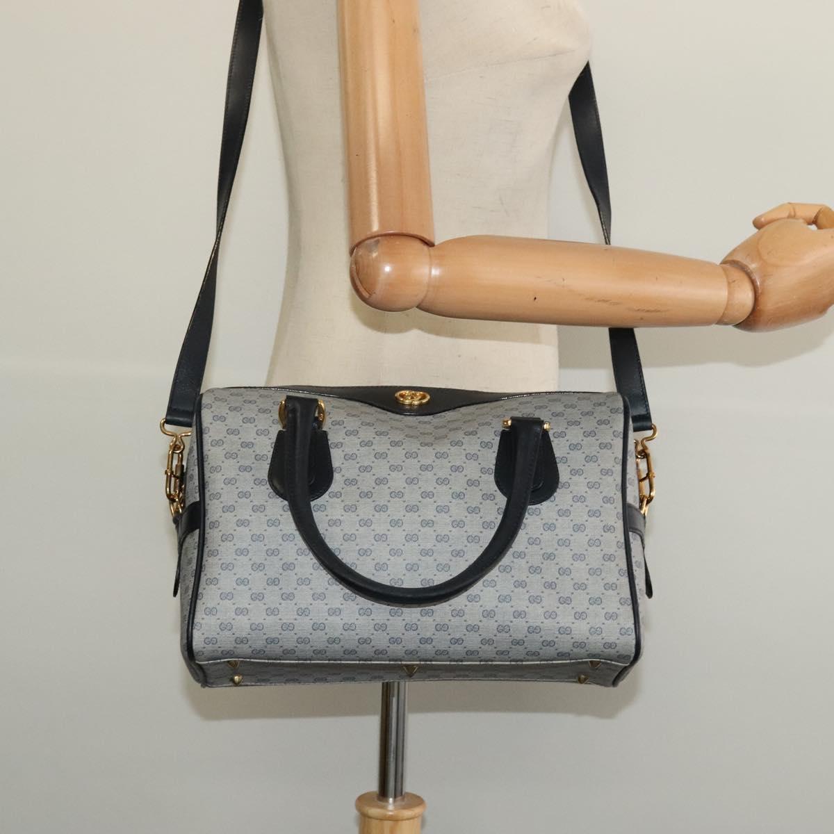GUCCI Micro GG Supreme Hand Bag PVC 2way Navy Gold 002 904 0165 Auth 136497