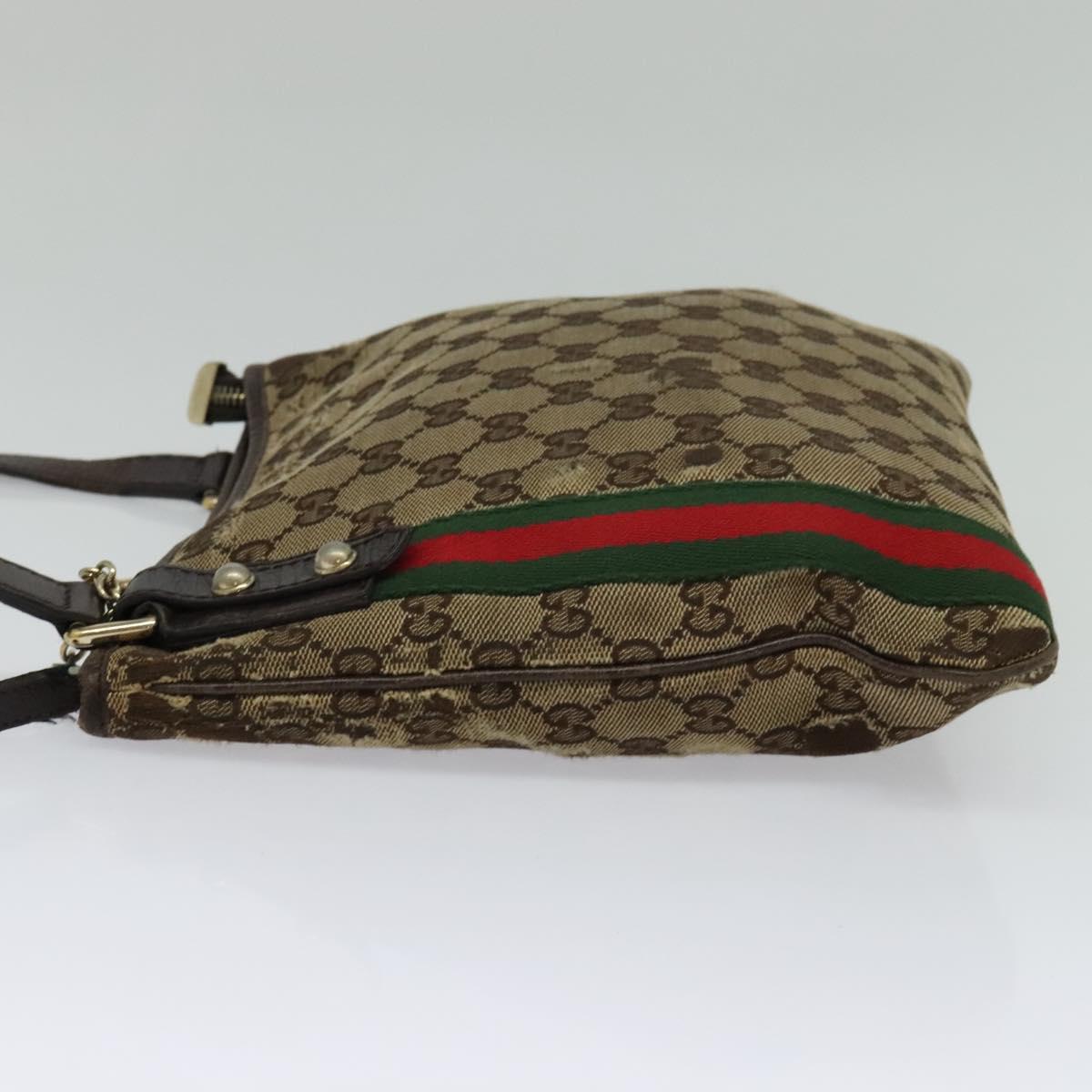 GUCCI GG Canvas Web Sherry Line Shoulder Bag Beige Gold Red 144388 Auth 136530