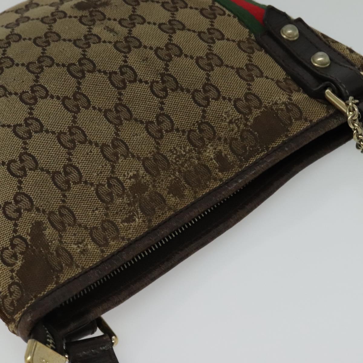 GUCCI GG Canvas Web Sherry Line Shoulder Bag Beige Gold Red 144388 Auth 136530