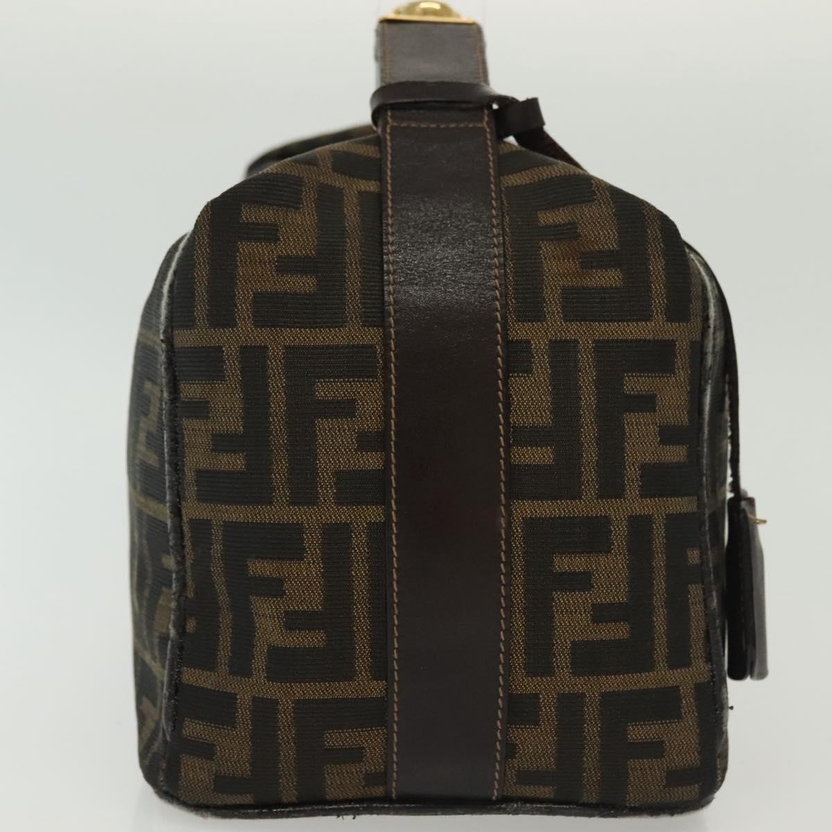 FENDI Zucca Canvas Vanity Pouch Black Brown gold Auth 136534