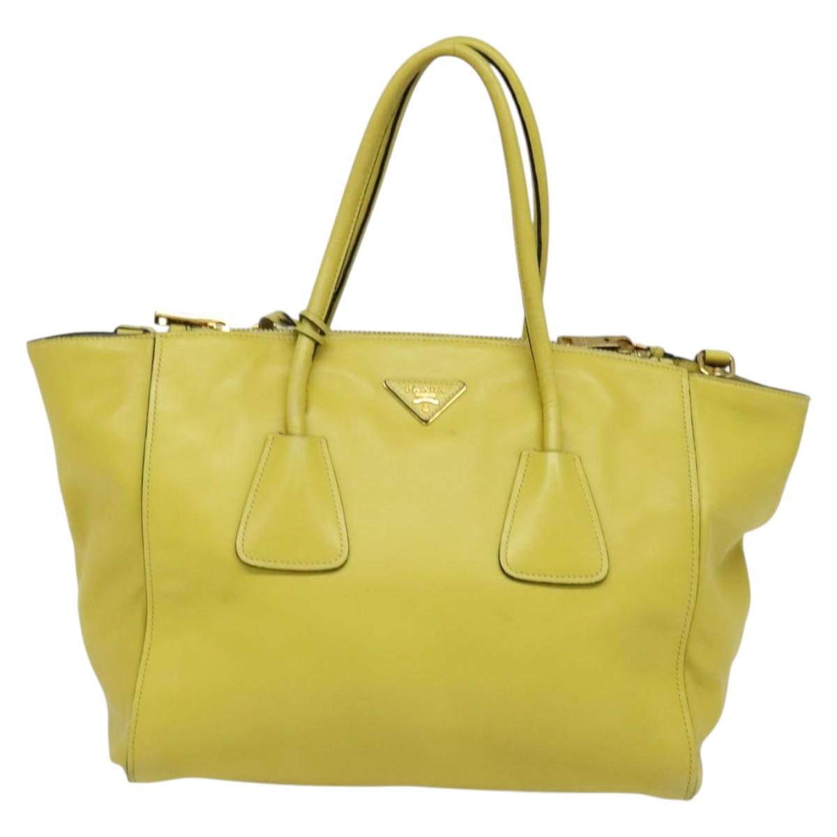 PRADA Tote Bag Leather 2way Yellow Gold Auth 136537