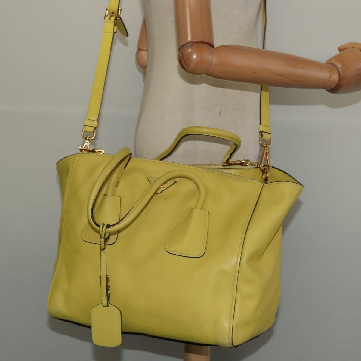 PRADA Tote Bag Leather 2way Yellow Gold Auth 136537