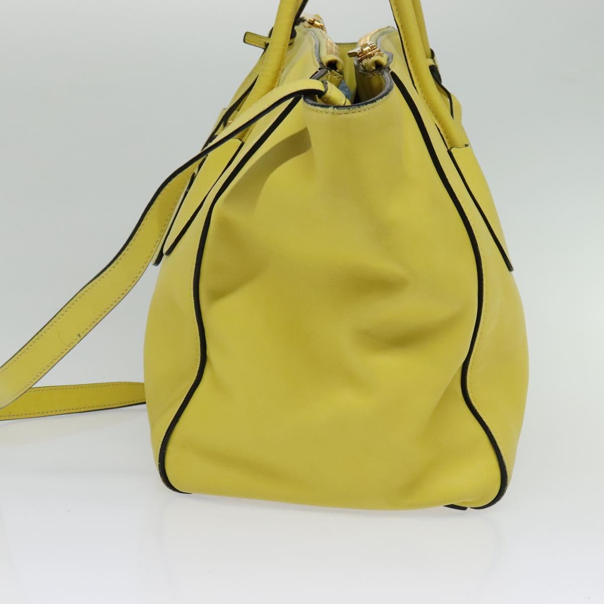 PRADA Tote Bag Leather 2way Yellow Gold Auth 136537