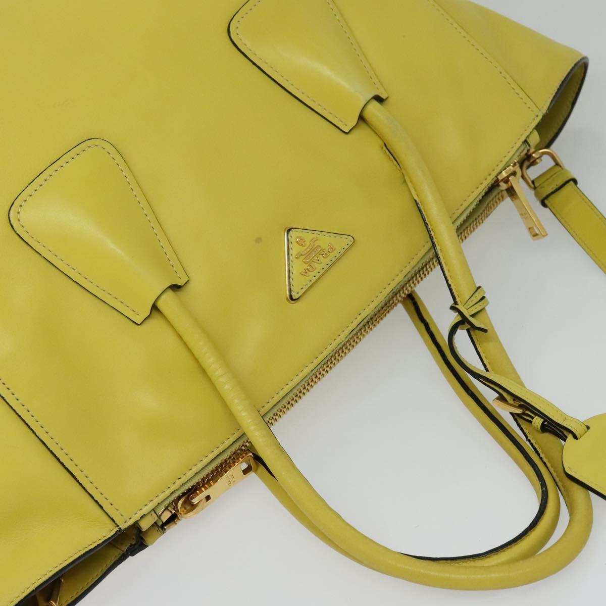 PRADA Tote Bag Leather 2way Yellow Gold Auth 136537
