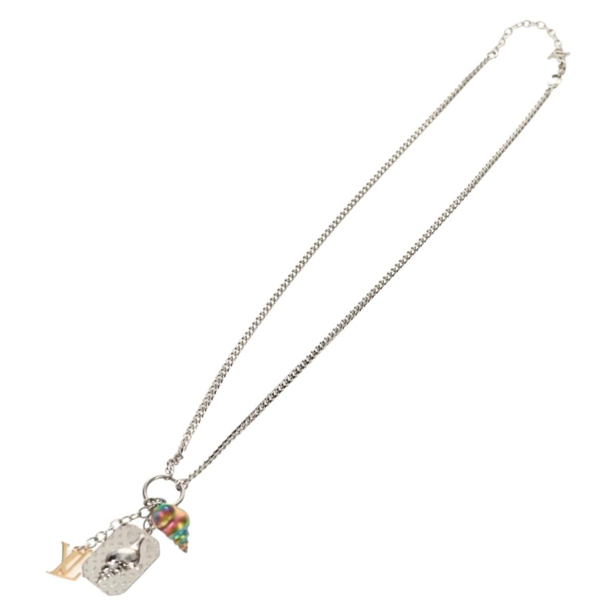LOUIS VUITTON Shell Necklace metal Silver M01495 LV Auth 136561SAM