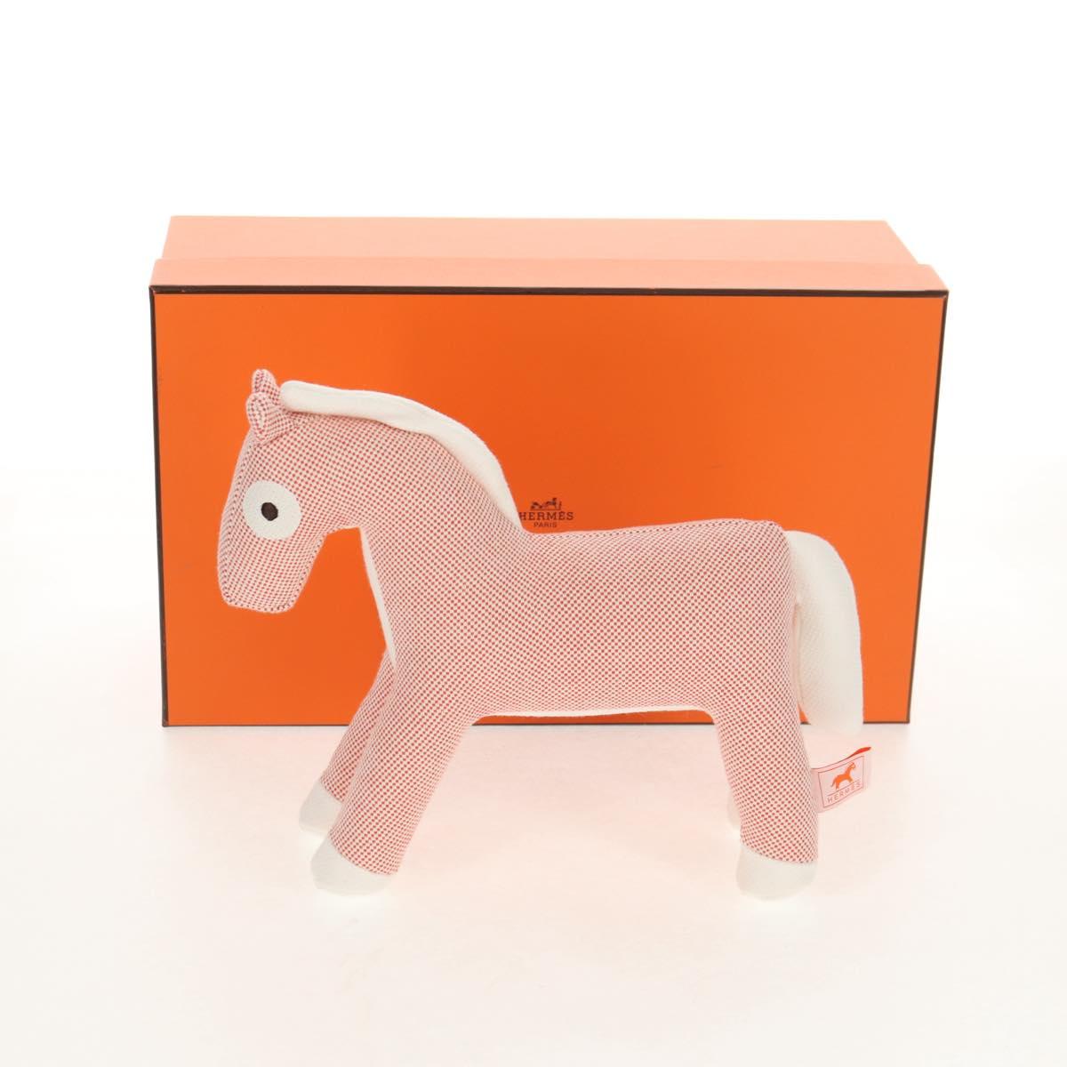 HERMES Cheval Honore Stuffed dog Cotton Orange Auth 136571M