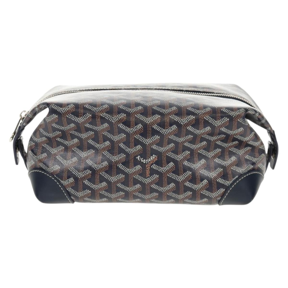 GOYARD Herringbone Bowling 25 Clutch Bag PVC Leather Navy Auth 136620M