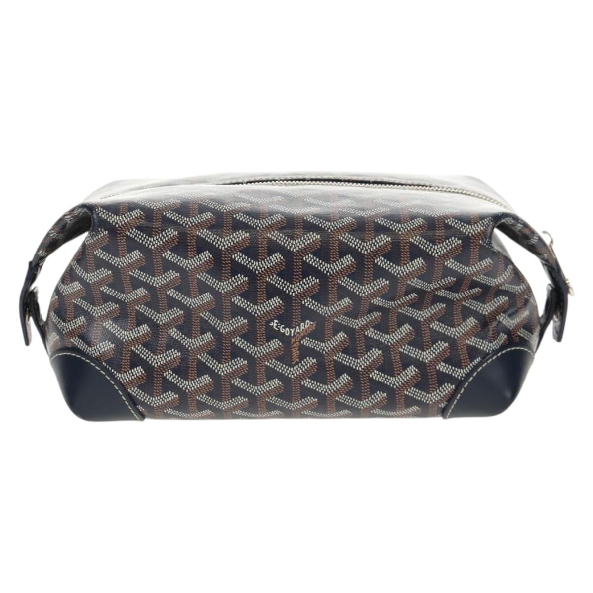 GOYARD Herringbone Bowling 25 Clutch Bag PVC Leather Navy Auth 136620M