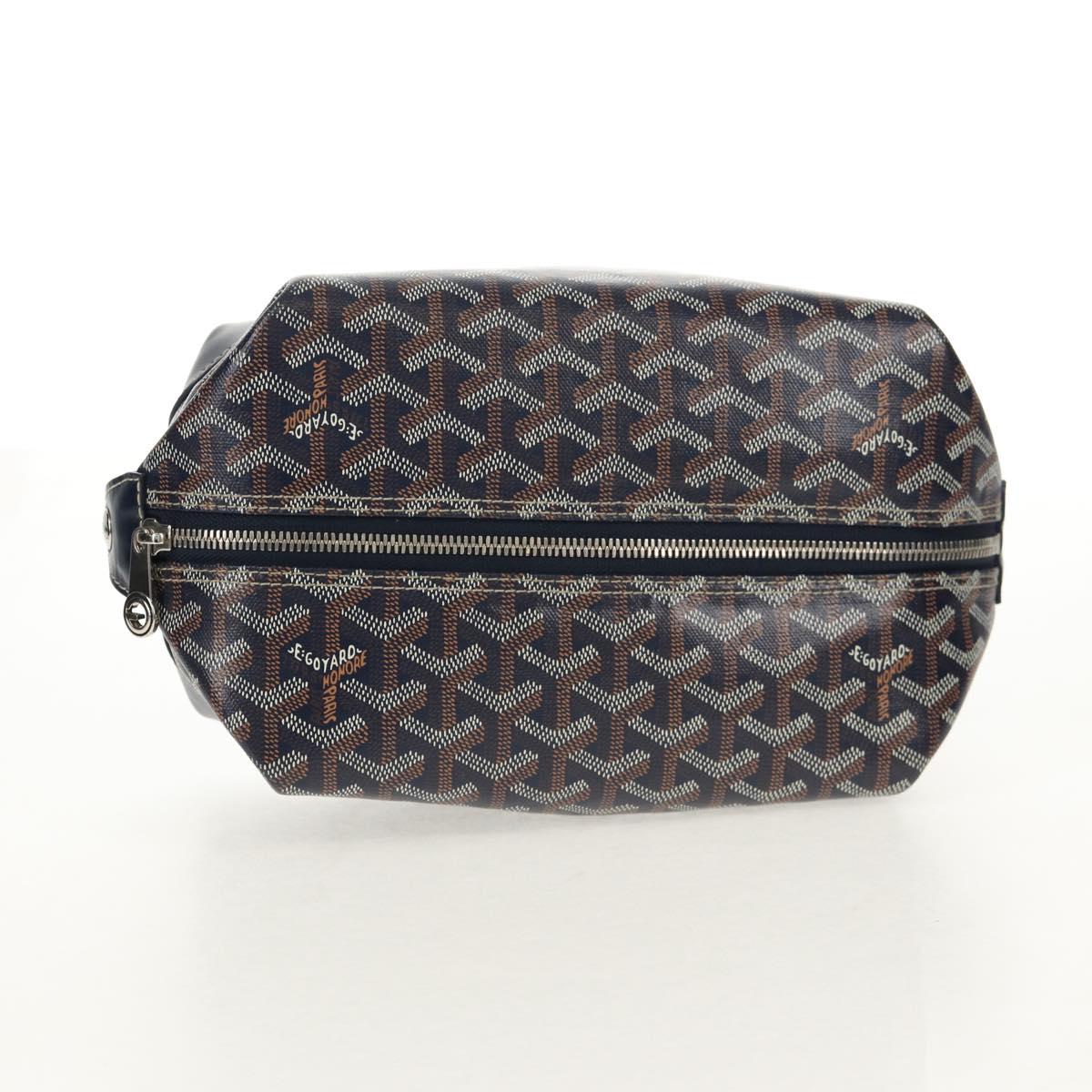 GOYARD Herringbone Bowling 25 Clutch Bag PVC Leather Navy Auth 136620M