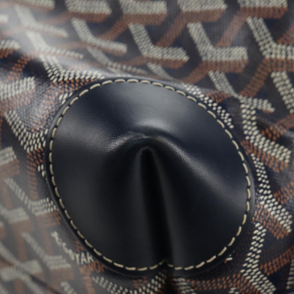 GOYARD Herringbone Bowling 25 Clutch Bag PVC Leather Navy Auth 136620M