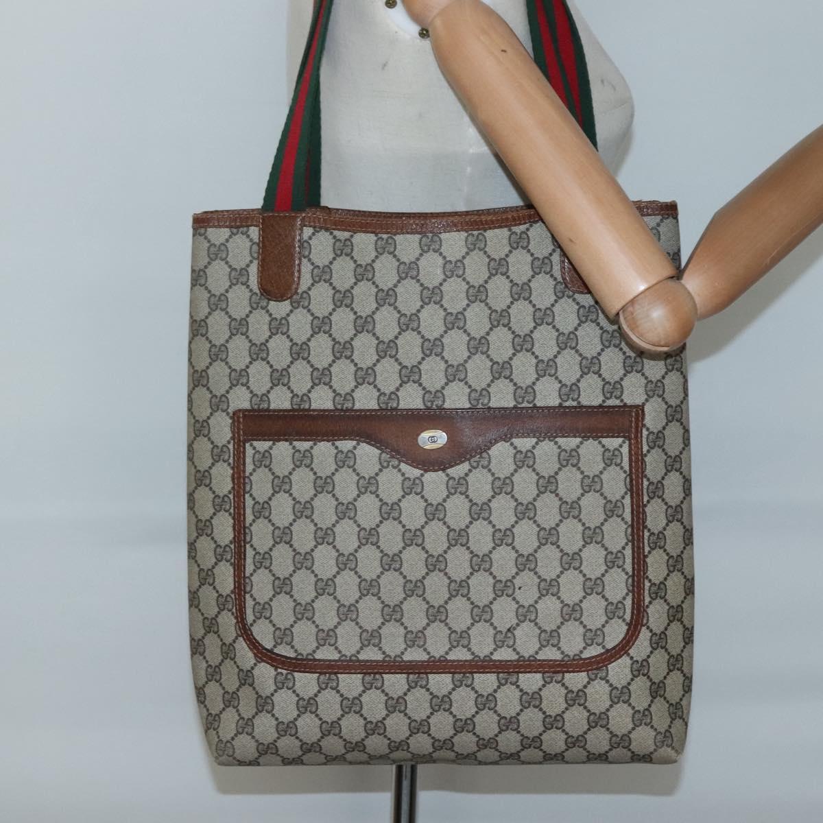 GUCCI GG Supreme Web Sherry Line Tote Bag PVC Beige 39 002 4487 Auth 136646