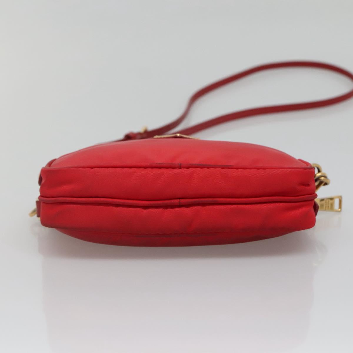 PRADA Shoulder Bag Nylon Red Gold Auth 136649