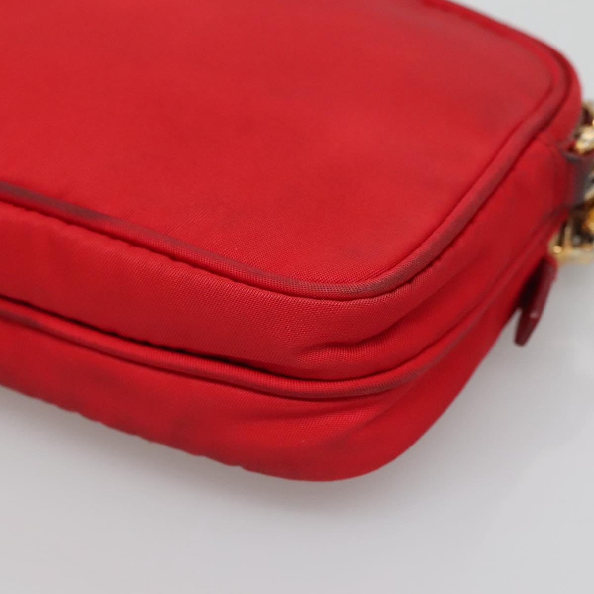 PRADA Shoulder Bag Nylon Red Gold Auth 136649