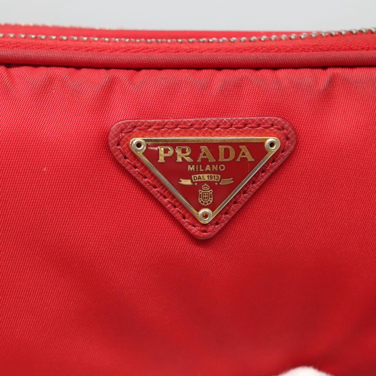 PRADA Shoulder Bag Nylon Red Gold Auth 136649