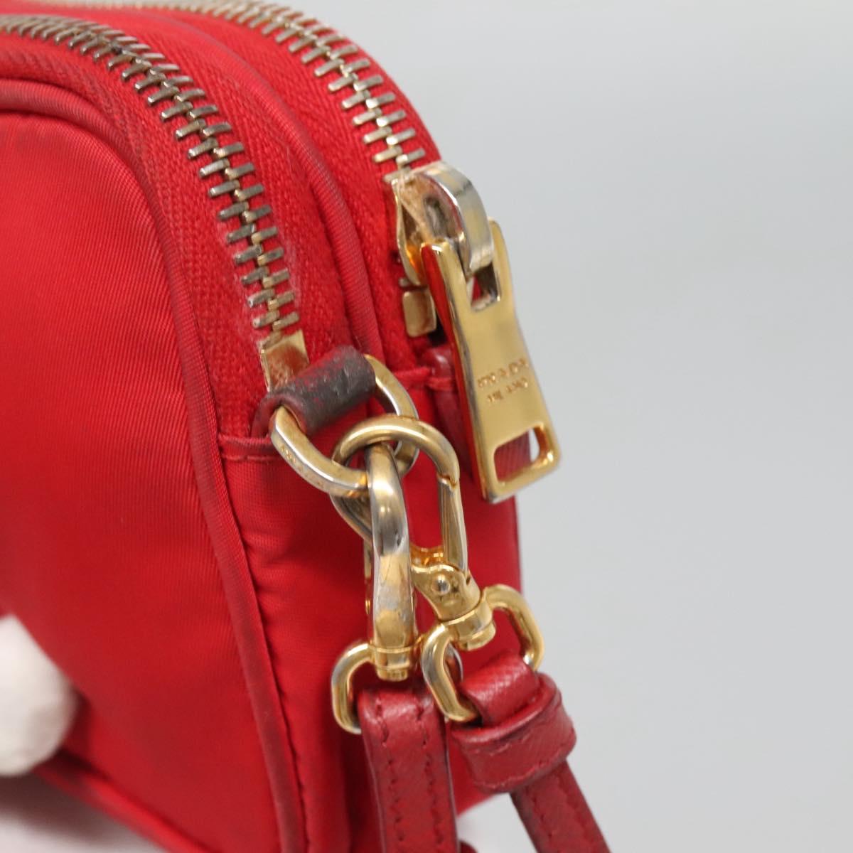 PRADA Shoulder Bag Nylon Red Gold Auth 136649