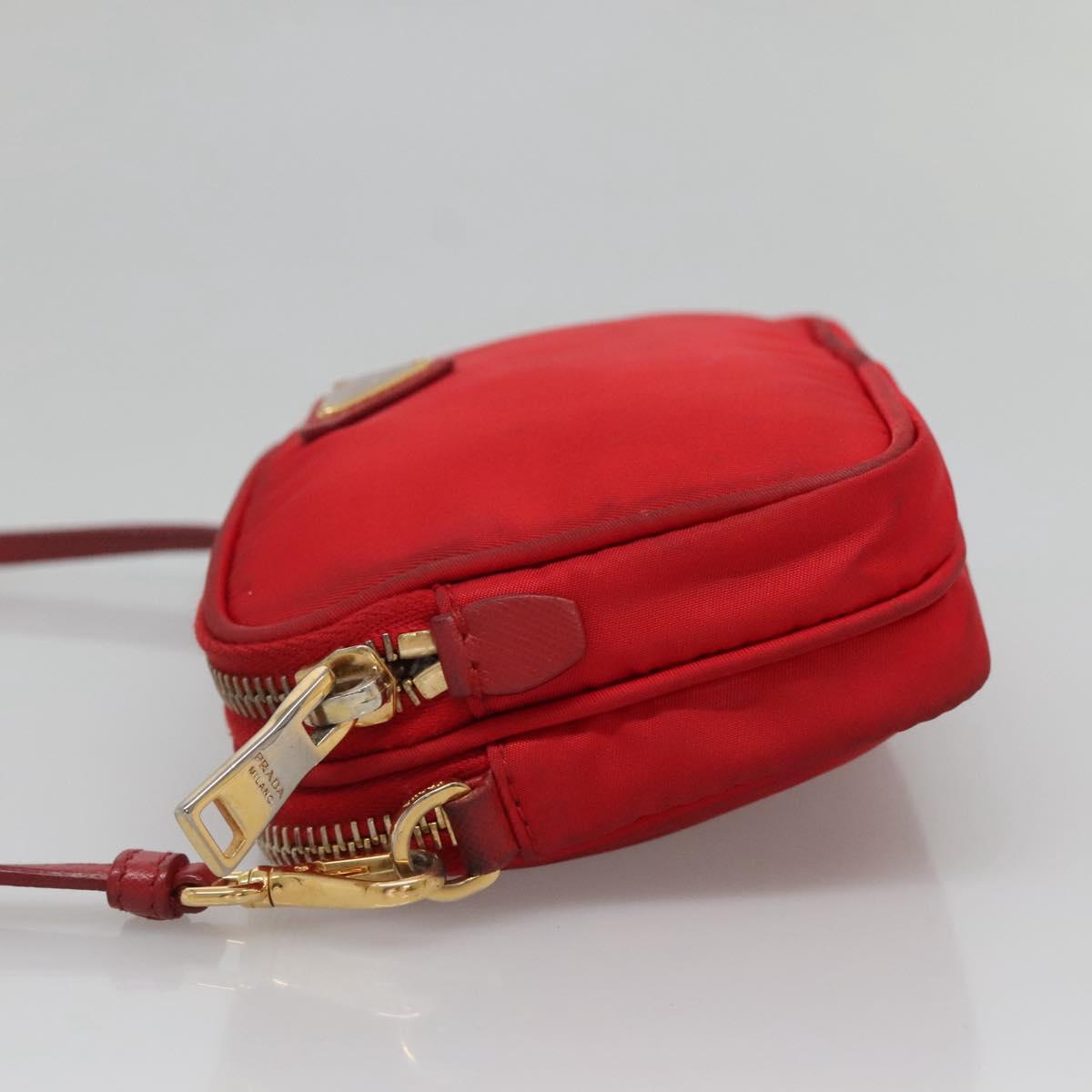 PRADA Shoulder Bag Nylon Red Gold Auth 136649