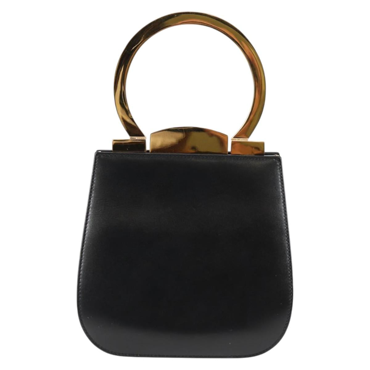 Salvatore Ferragamo Gancini Hand Bag Leather Black Gold Auth 136667V