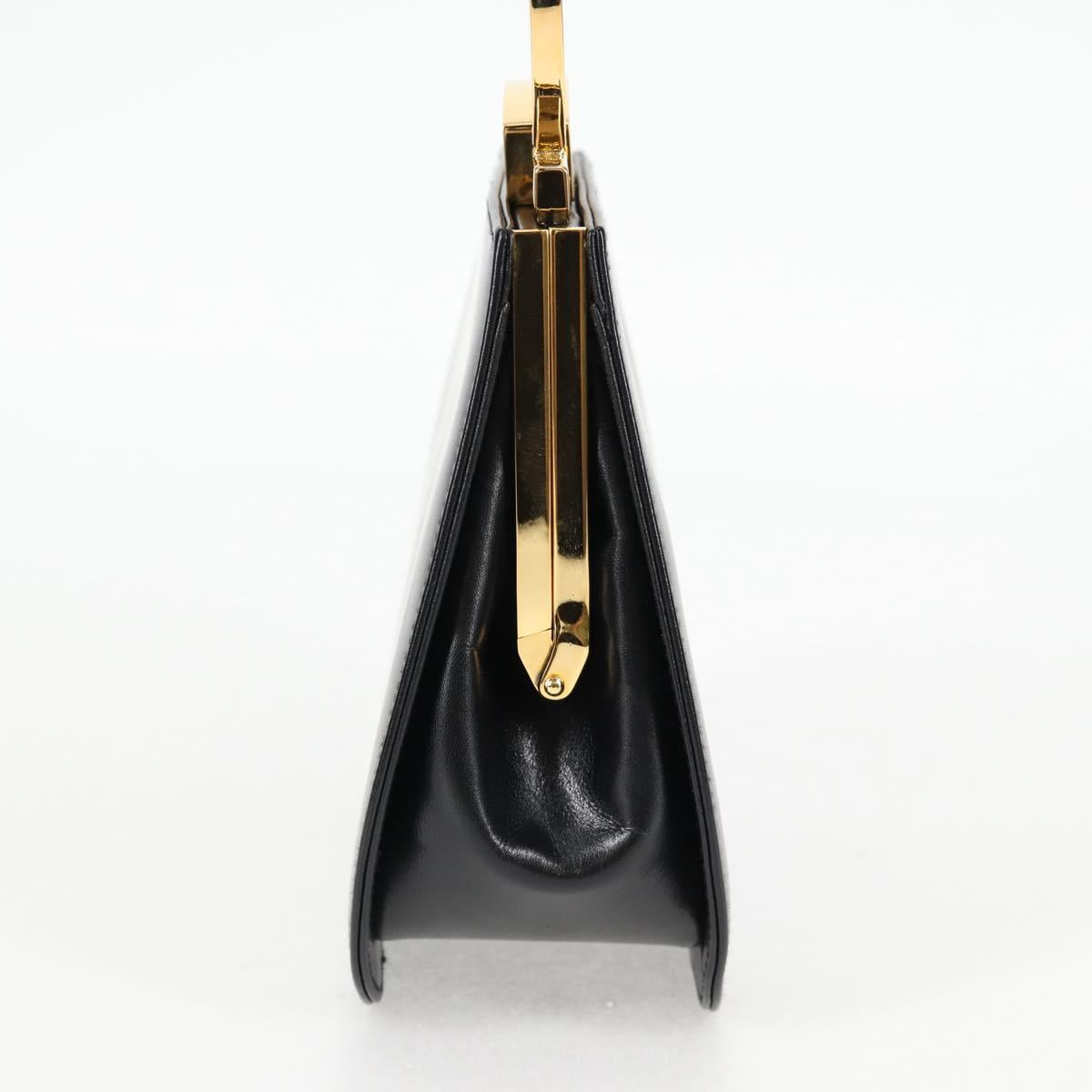 Salvatore Ferragamo Gancini Hand Bag Leather Black Gold Auth 136667V