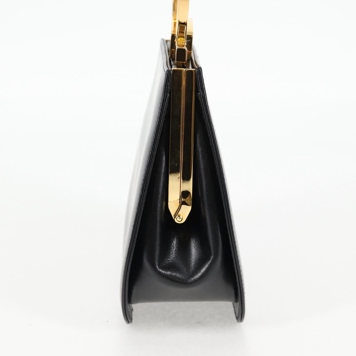 Salvatore Ferragamo Gancini Hand Bag Leather Black Gold Auth 136667V