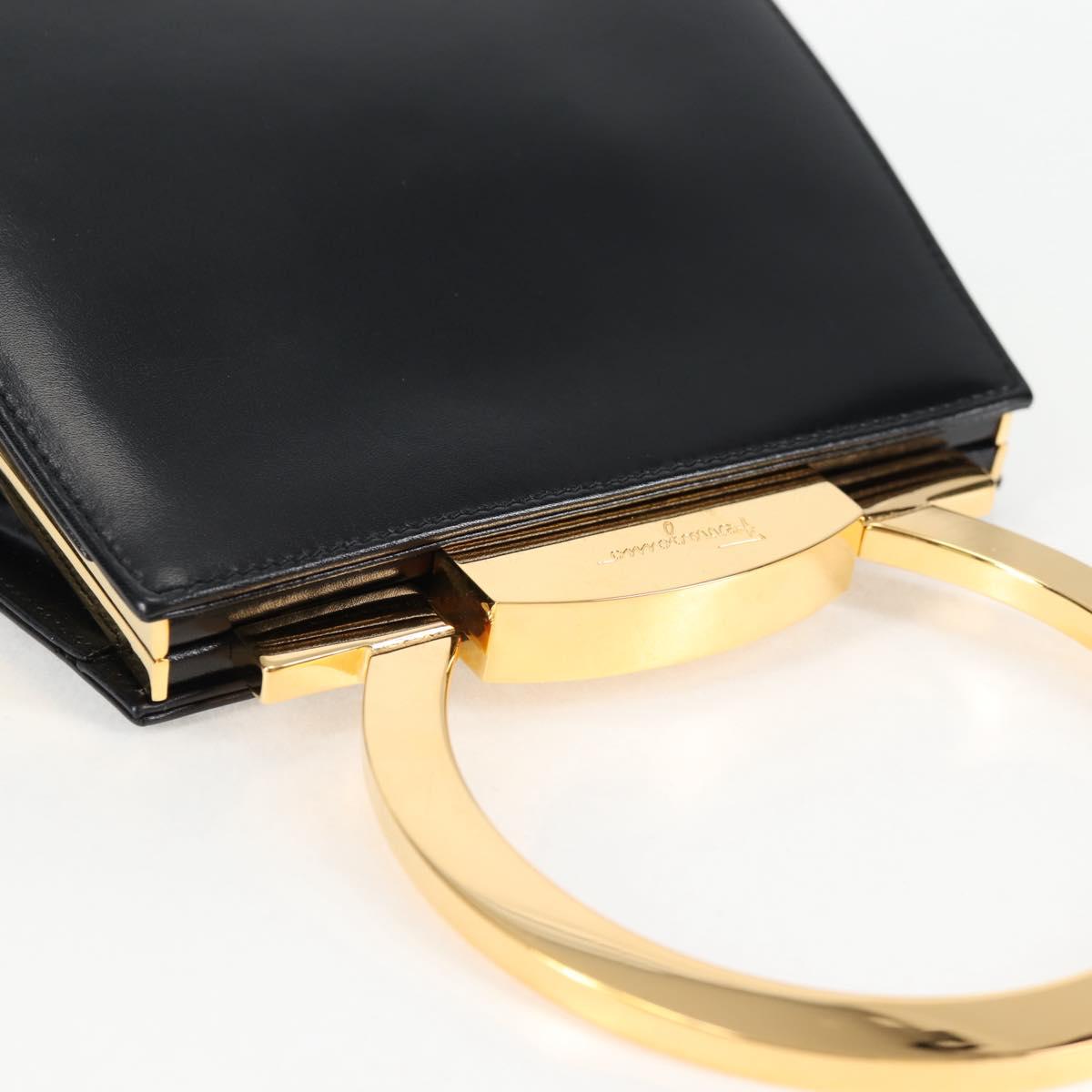 Salvatore Ferragamo Gancini Hand Bag Leather Black Gold Auth 136667V