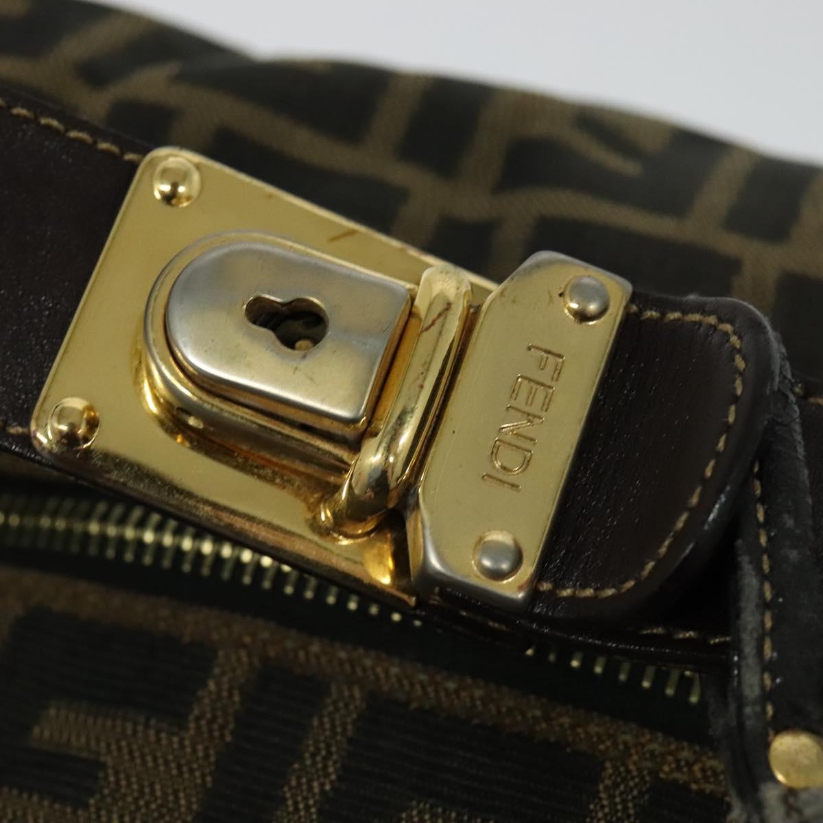 FENDI Zucca Canvas Vanity Pouch Black Brown Auth 136668