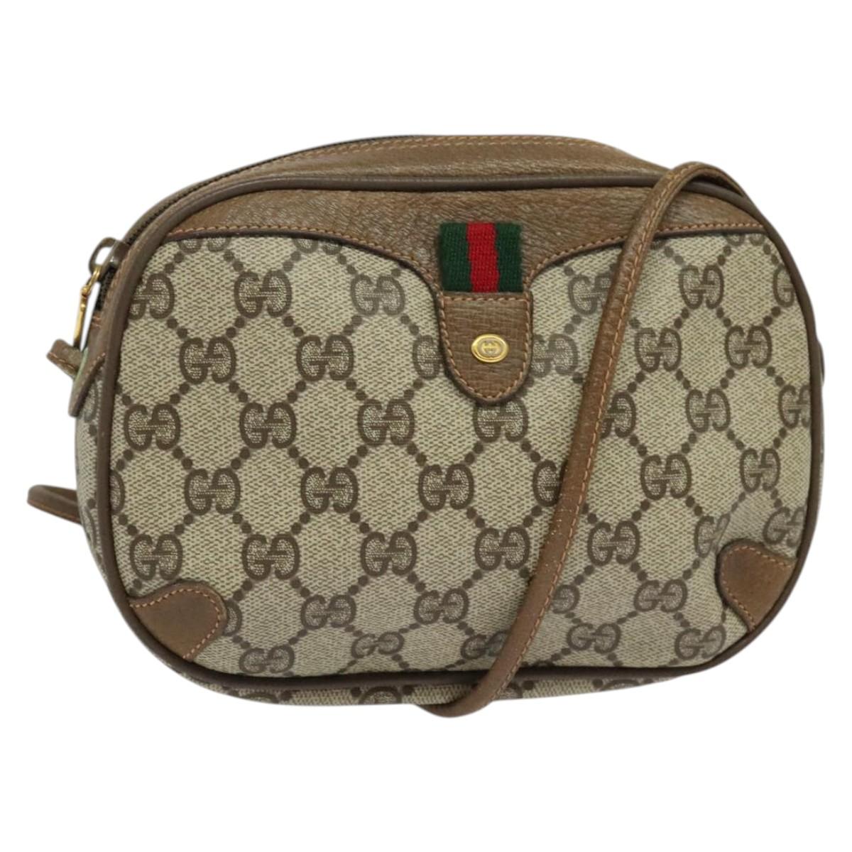 GUCCI GG Supreme Web Sherry Line Bag PVC Beige Gold 89 02 066 Auth 136671