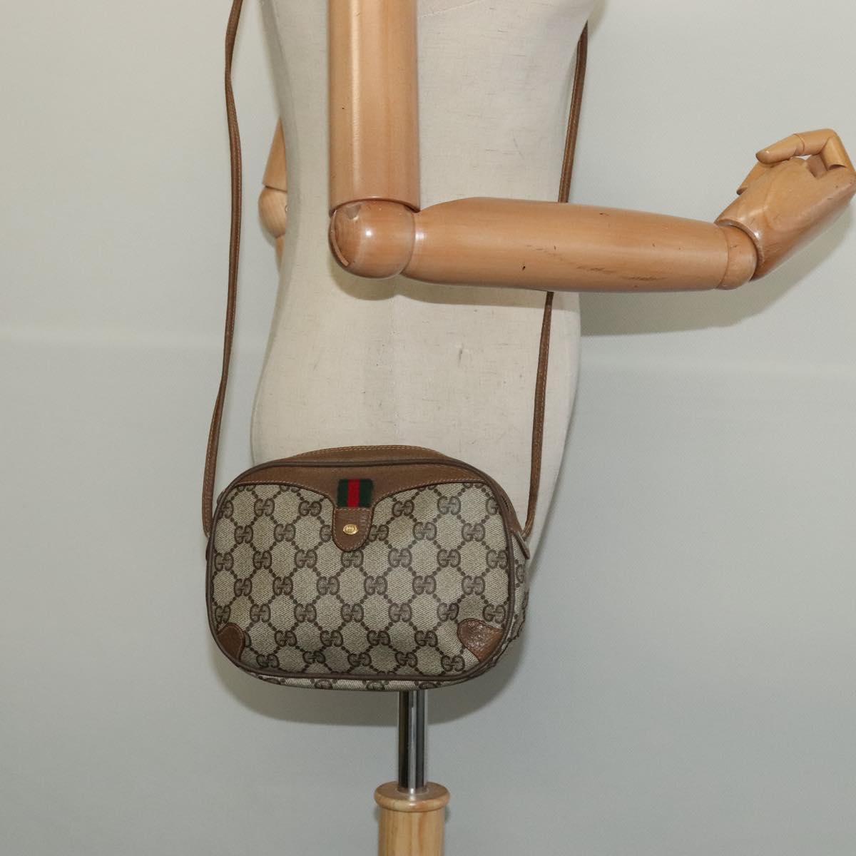 GUCCI GG Supreme Web Sherry Line Bag PVC Beige Gold 89 02 066 Auth 136671