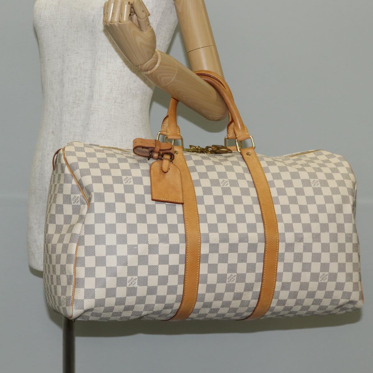 LOUIS VUITTON Damier Azur Keepall 50 Boston Bag N41430 LV Auth 136686V