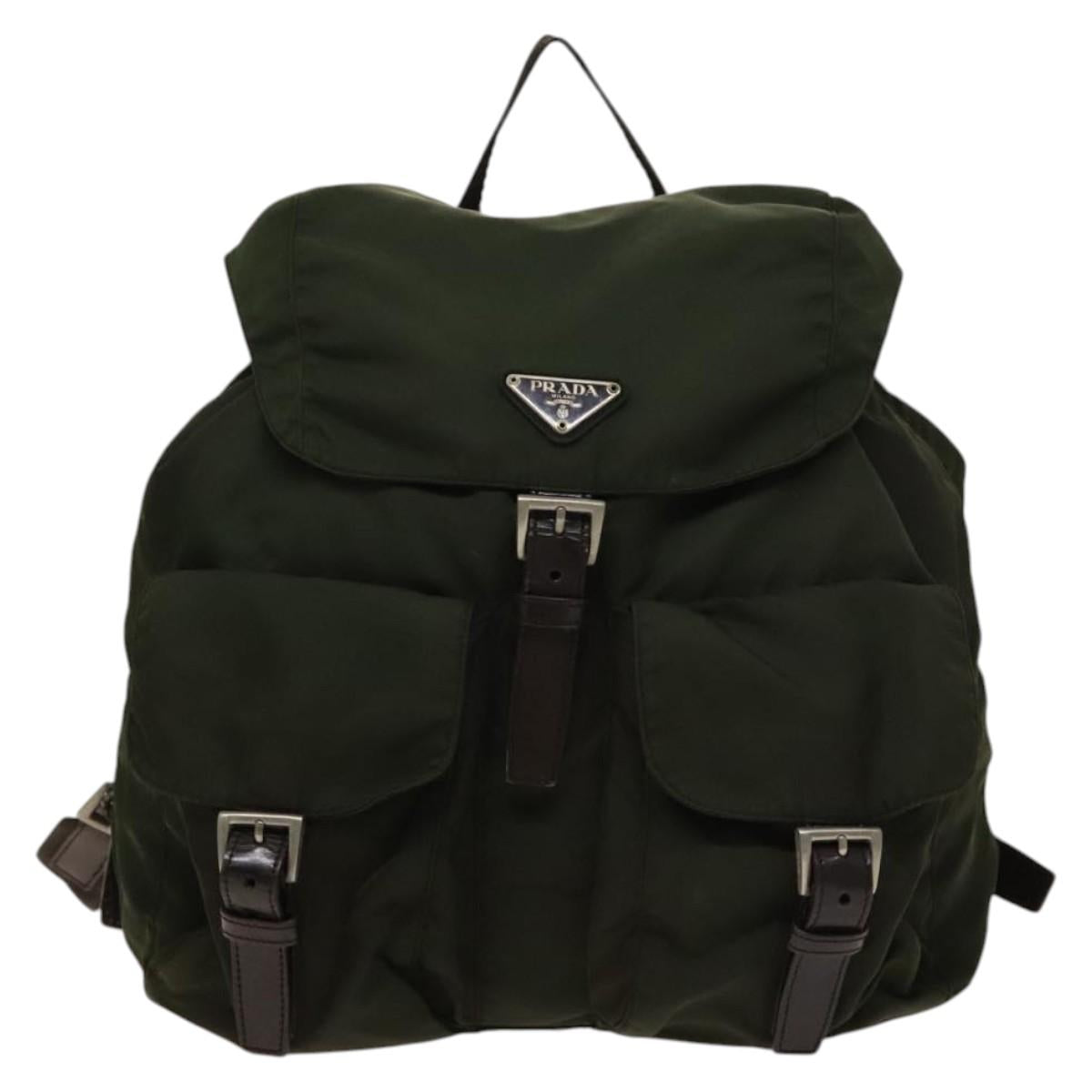 PRADA Backpack Nylon Green Silver Auth 136692