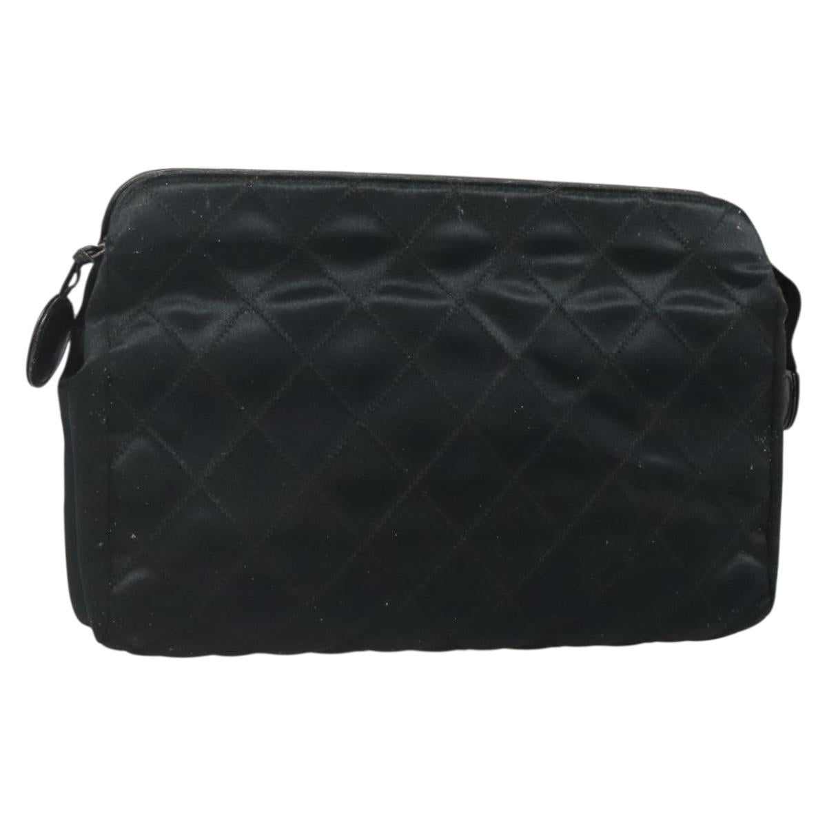 CHANEL Bicolore Clutch Bag Satin Black CC Auth 136693