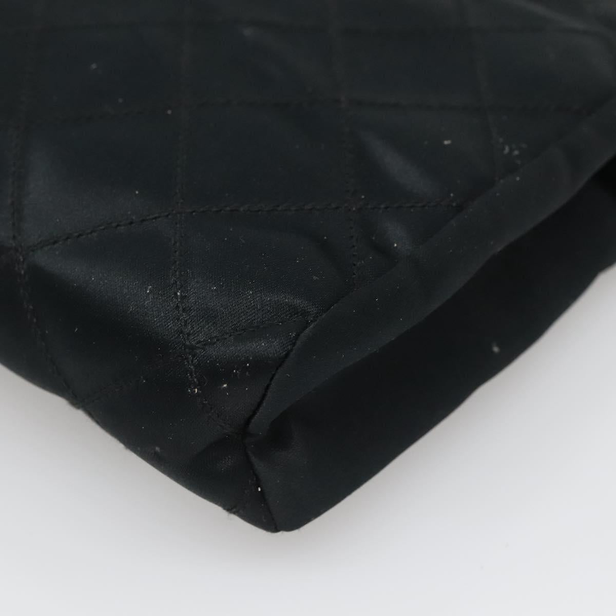 CHANEL Bicolore Clutch Bag Satin Black CC Auth 136693