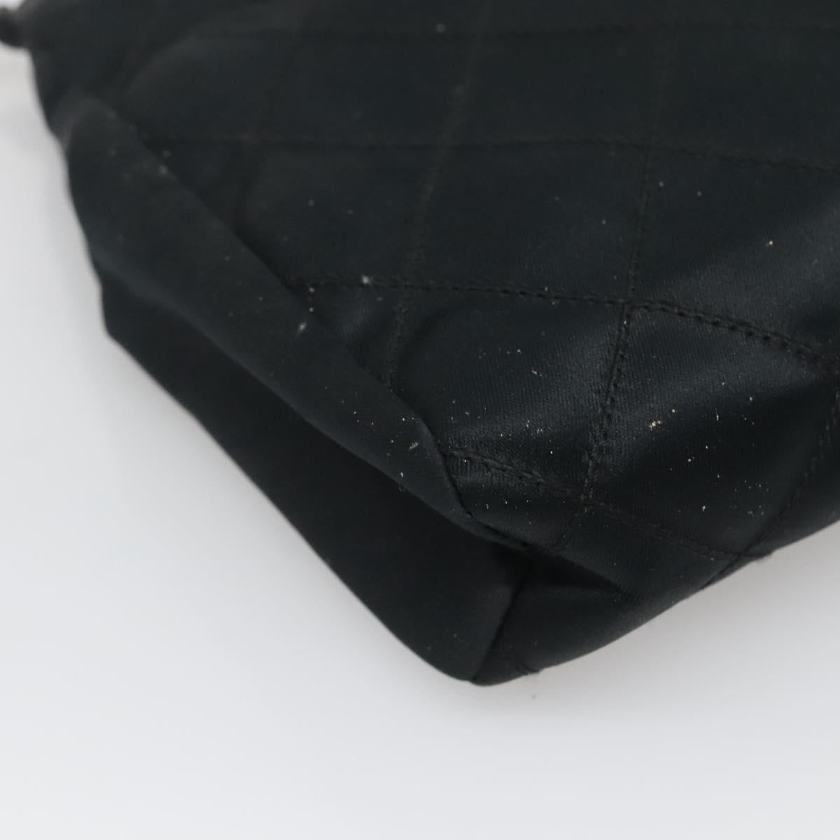 CHANEL Bicolore Clutch Bag Satin Black CC Auth 136693