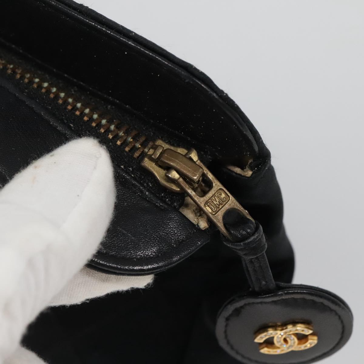 CHANEL Bicolore Clutch Bag Satin Black CC Auth 136693