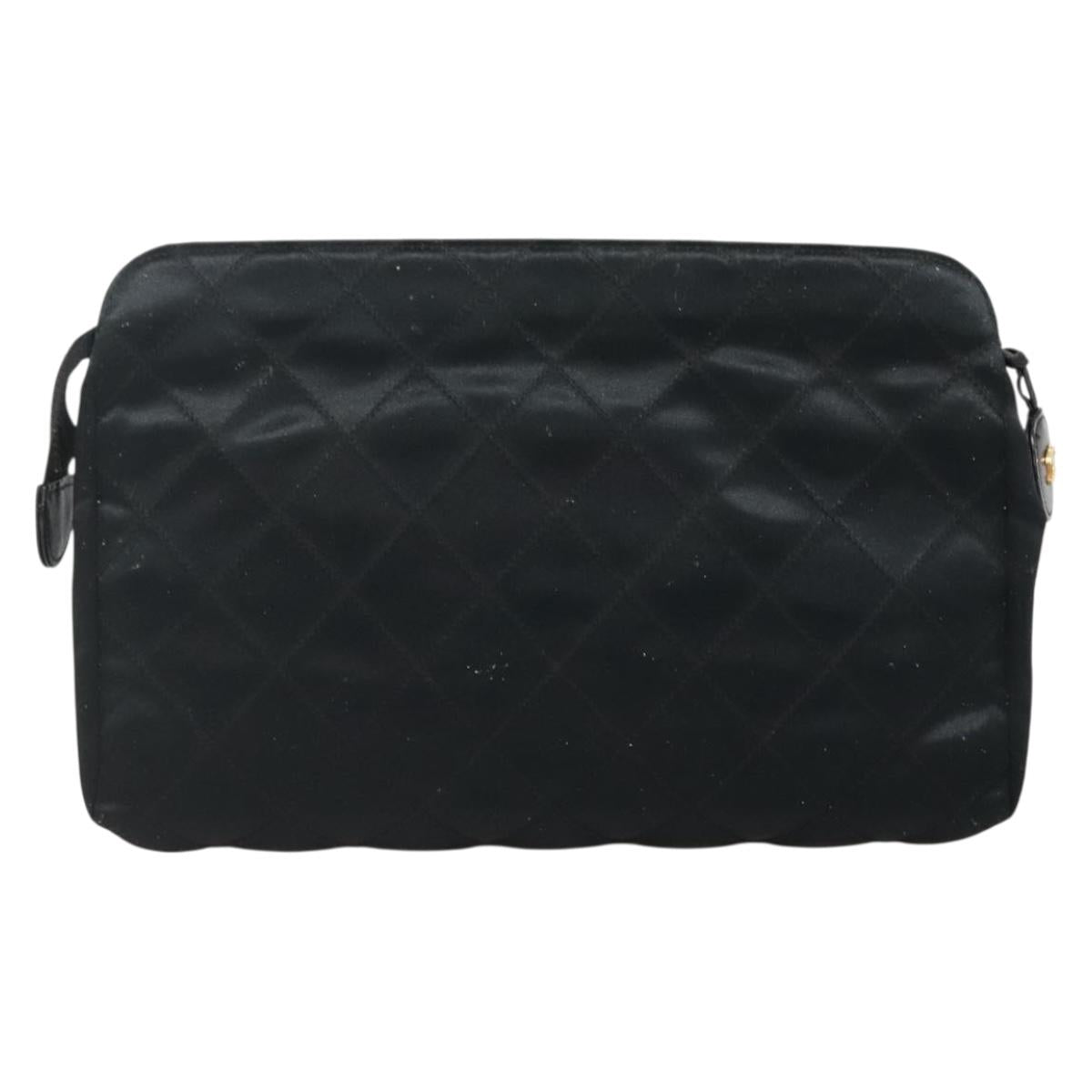 CHANEL Bicolore Clutch Bag Satin Black CC Auth 136693