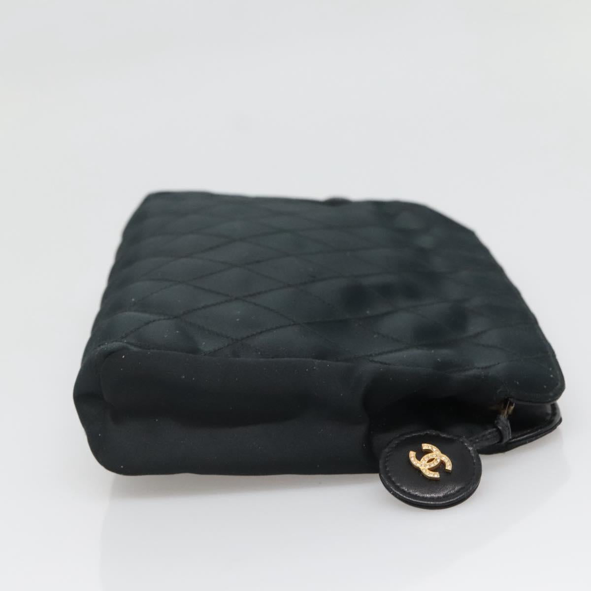 CHANEL Bicolore Clutch Bag Satin Black CC Auth 136693