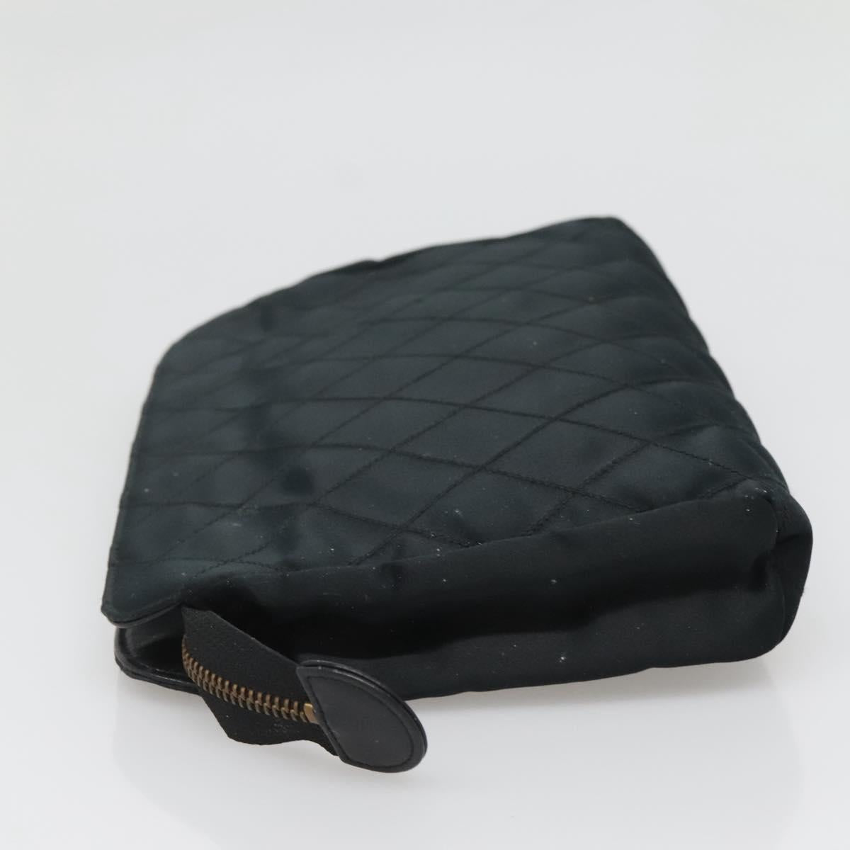 CHANEL Bicolore Clutch Bag Satin Black CC Auth 136693