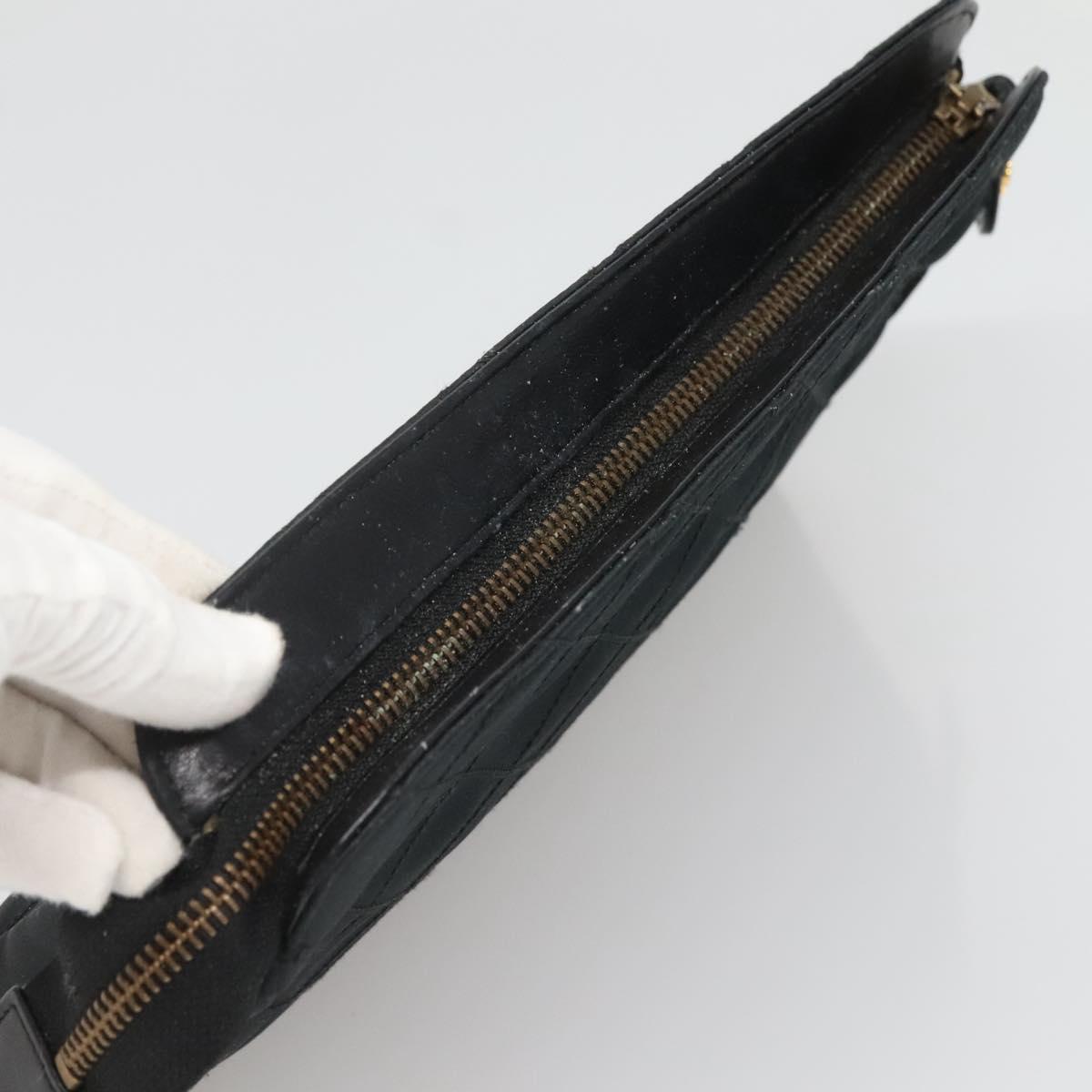 CHANEL Bicolore Clutch Bag Satin Black CC Auth 136693