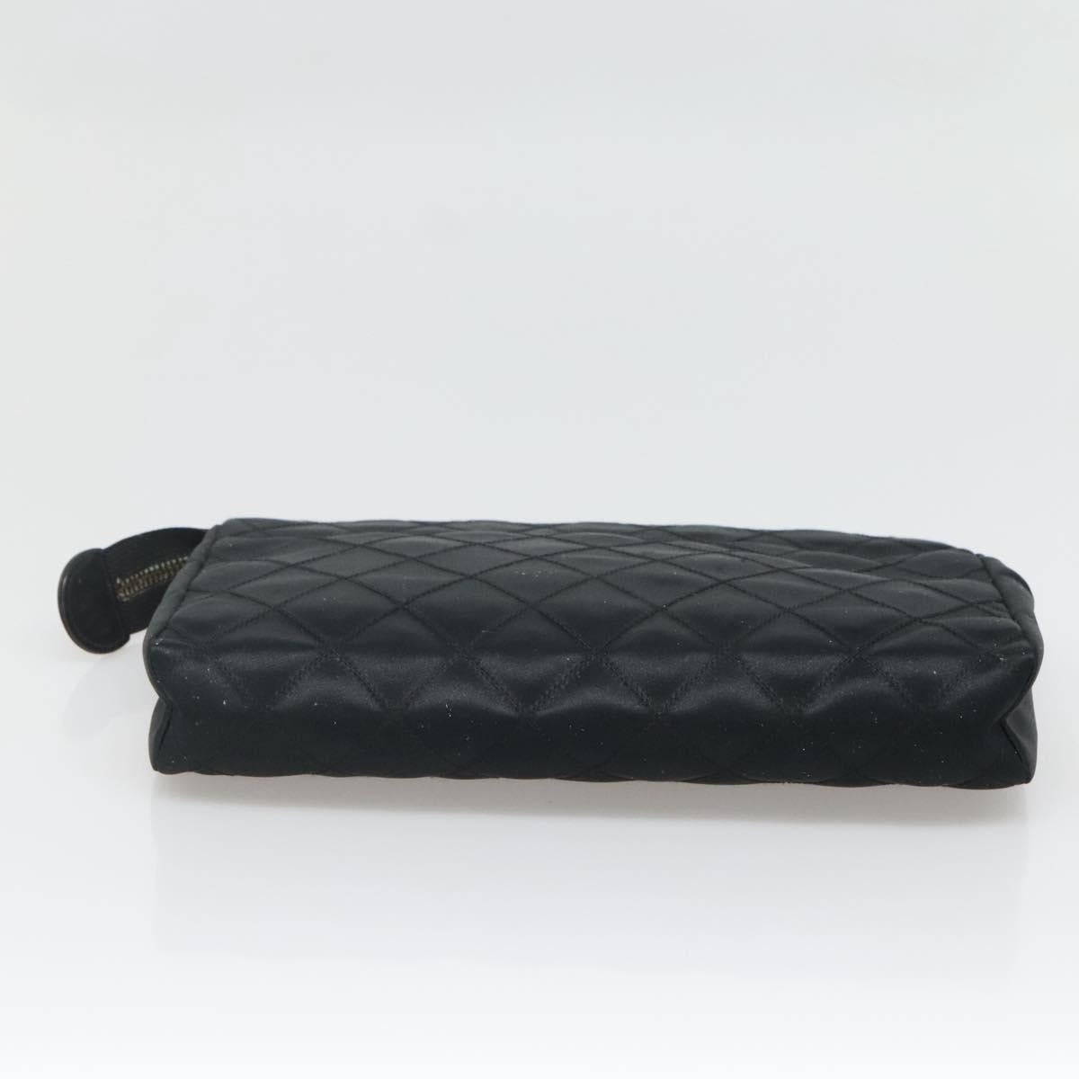 CHANEL Bicolore Clutch Bag Satin Black CC Auth 136693