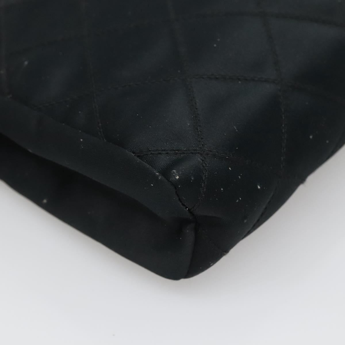 CHANEL Bicolore Clutch Bag Satin Black CC Auth 136693