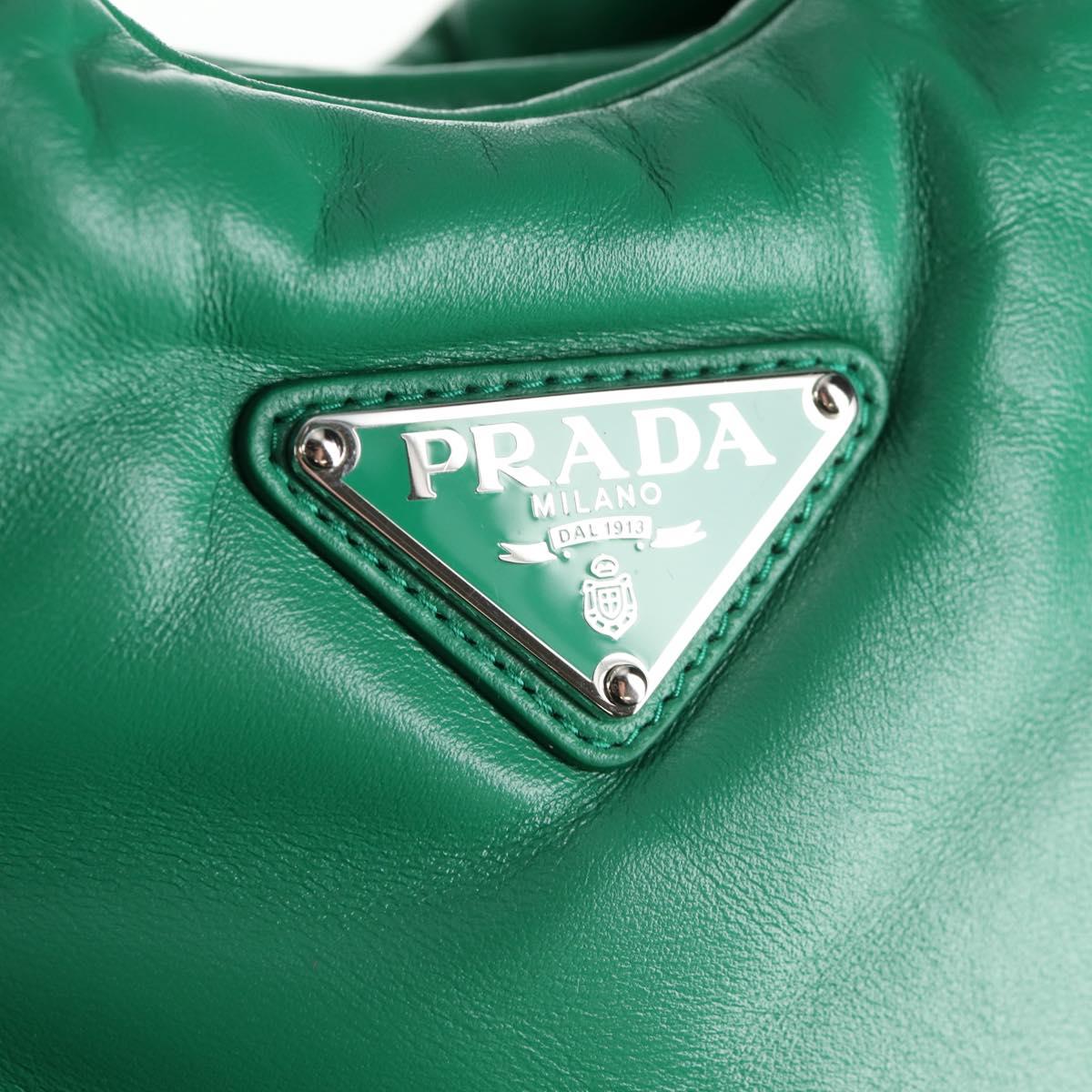 PRADA Hand Bag Leather 2way Green Silver Auth 136732M