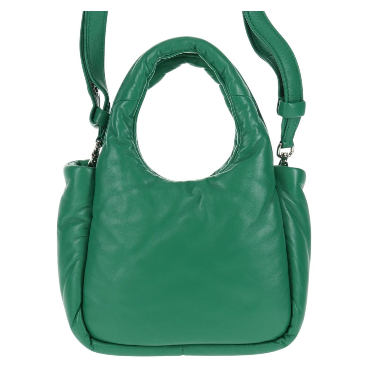 PRADA Hand Bag Leather 2way Green Silver Auth 136732M